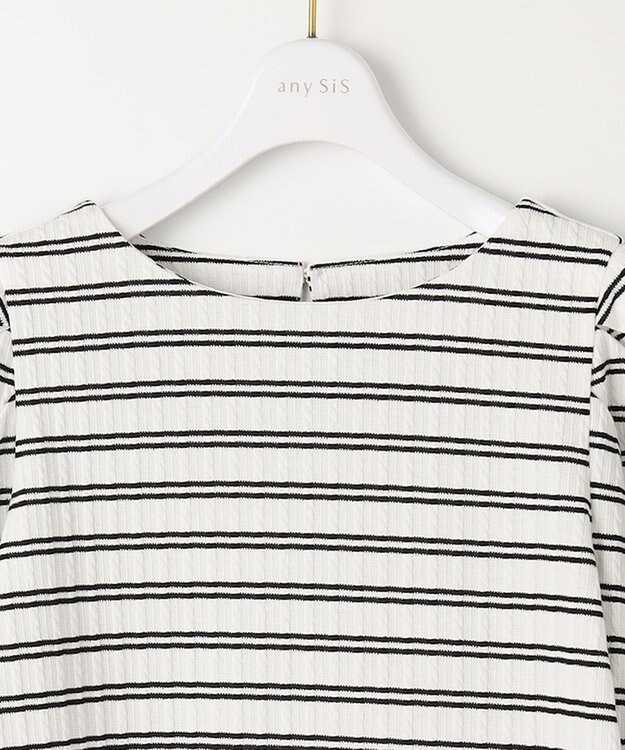 ANY SIS 【洗える】ミニケーブルジャカード プルオーバー オフ×ブラックボーダー