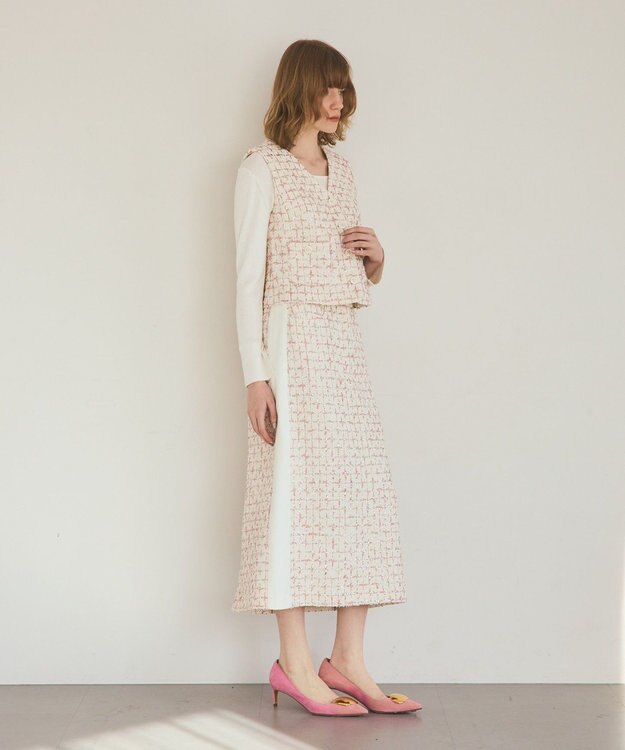 GRACE CONTINENTAL ツイードライン切替スカート キナリ