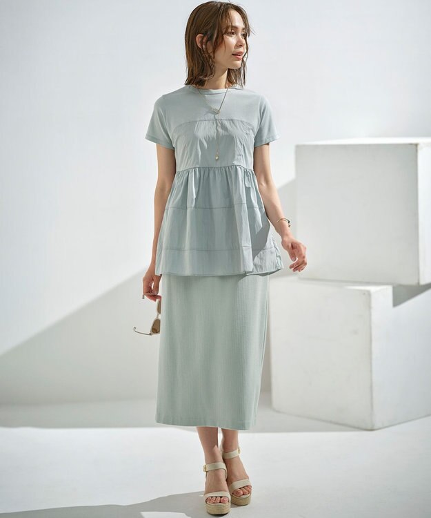 組曲 S 【WEB限定】ストライプジャガード タイトスカート クリームミント系