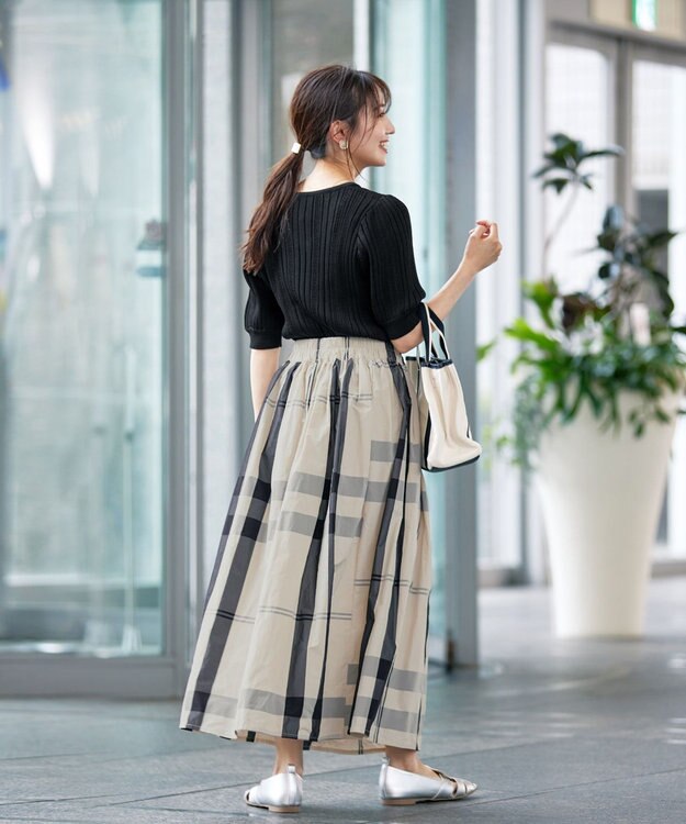 Tiaclasse L 【洗える】パフスリーブ透かし編みニットトップス ブラック