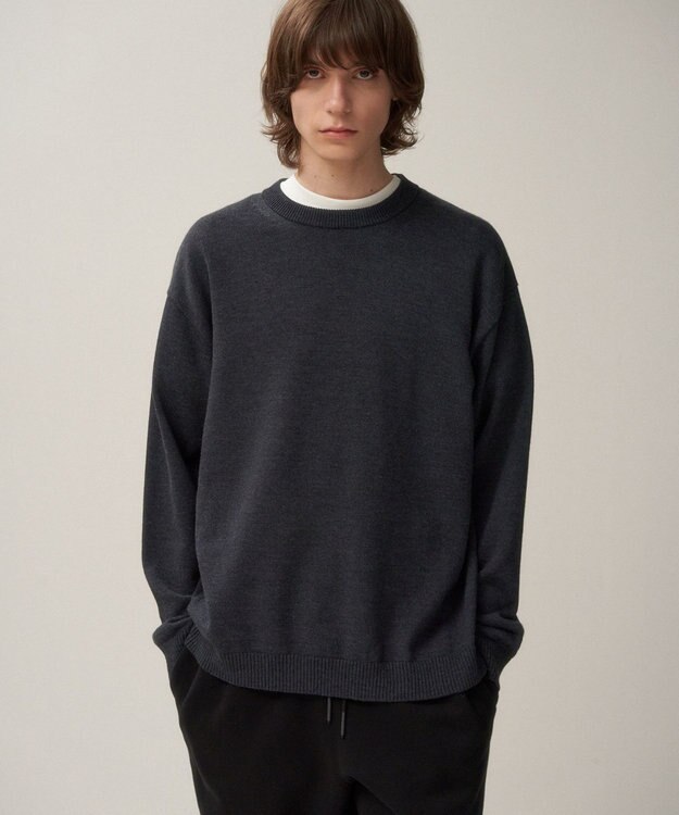 ATON WOOL WASHI | クルーネックセーター - UNISEX NAVY