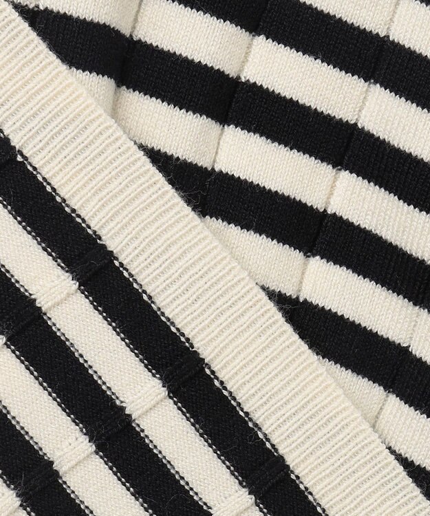 ANY リブボーダーニット オフ×ブラック