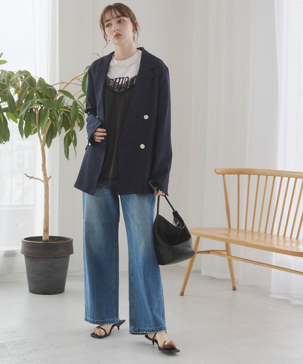 WEGO 【ANGIE VINTAGE】リネンライクジャケット ネイビー