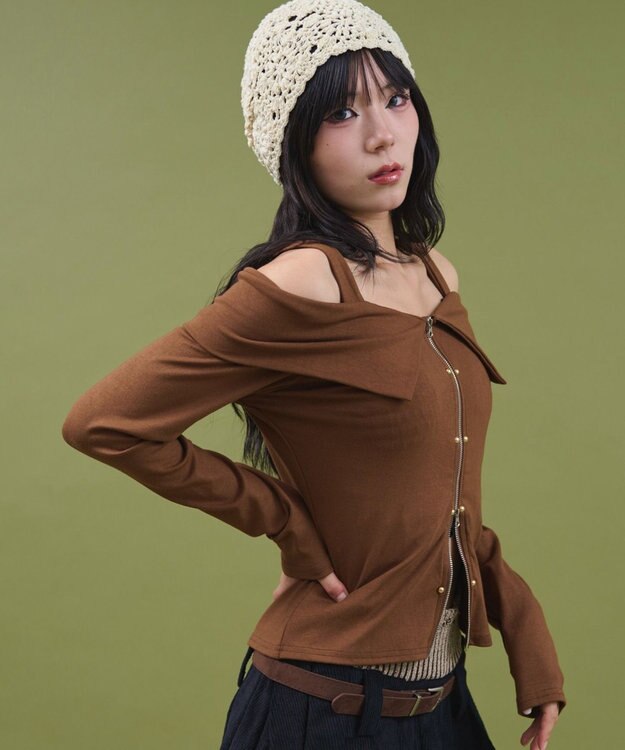 WEGO オフショルスタッズデザイントップ ブラウン