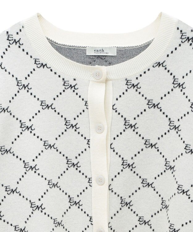 earth music&ecology モノグラムコンパクトニットカーディガン Ivory