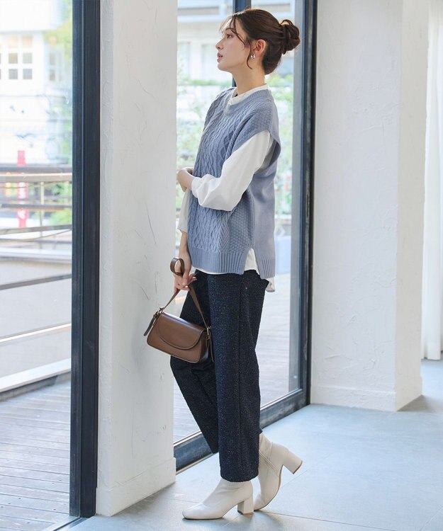 Tiaclasse 【2点セット】ニットベスト＋起毛シャツ サックス