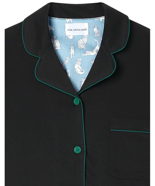 une nana cool 【綿100%】60/1 シルケットスムース 長袖開襟 MADE WITH LIBERTY FABRIC ブラック