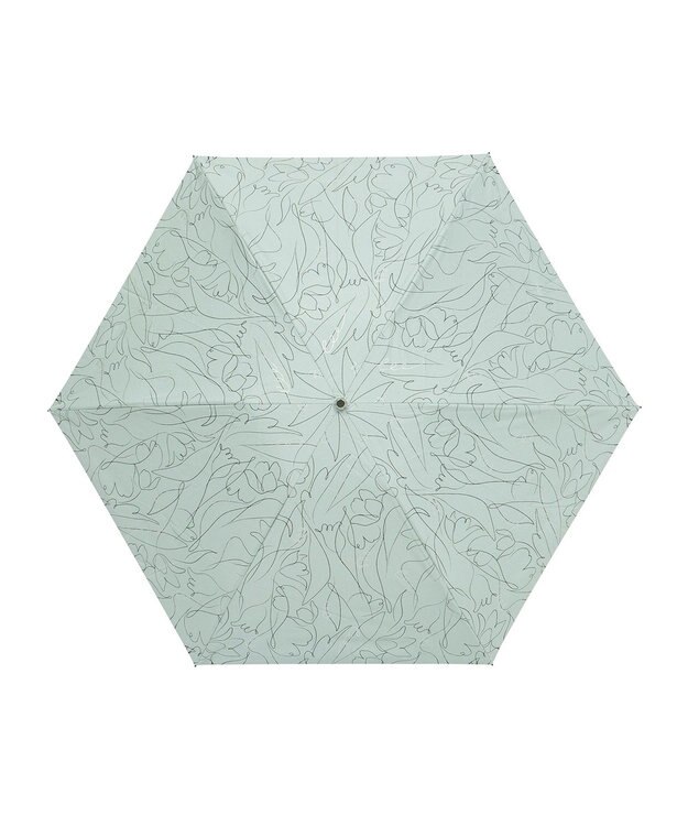 MOONBAT 【晴雨兼用/ 一級遮光/UV99％】フワクール (Fuwacool) 折りたたみ日傘 フワクールホワイト ラインフラワー 軽量 ライトグリーン