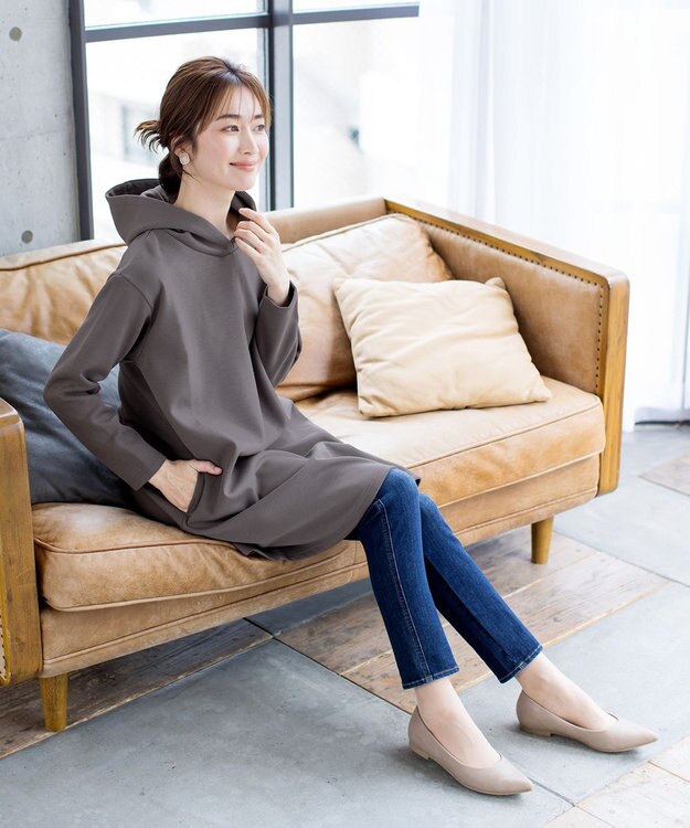 Tiaclasse 【洗える】ソフトボンディングパーカーチュニック モカ