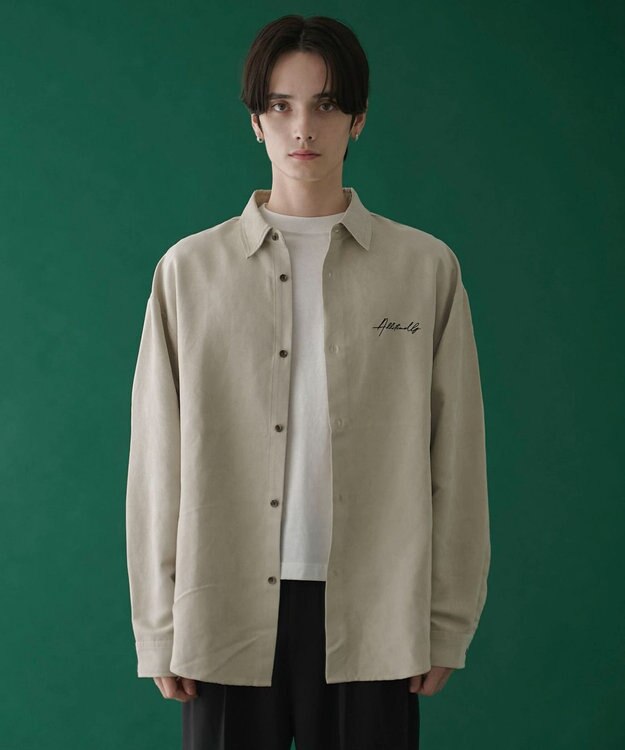 WEGO フェイクスウェードワンポイントBIGシャツ（LS） ライトベージュ