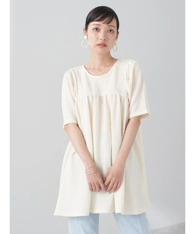 earth music&ecology ジャガードギャザーチュニック Ivory