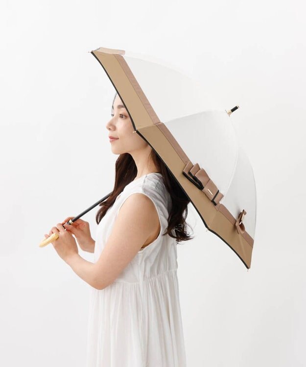 AURORA 【 Beaurance （ビューランス）】サマーシールド リボン/切り継ぎ加工晴雨兼用パラソル傘（長傘） クリーム
