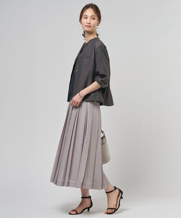 J.PRESS LADIES L Pe リネン シアー スラブ ノーカラー ブルゾン スレートブラウン系