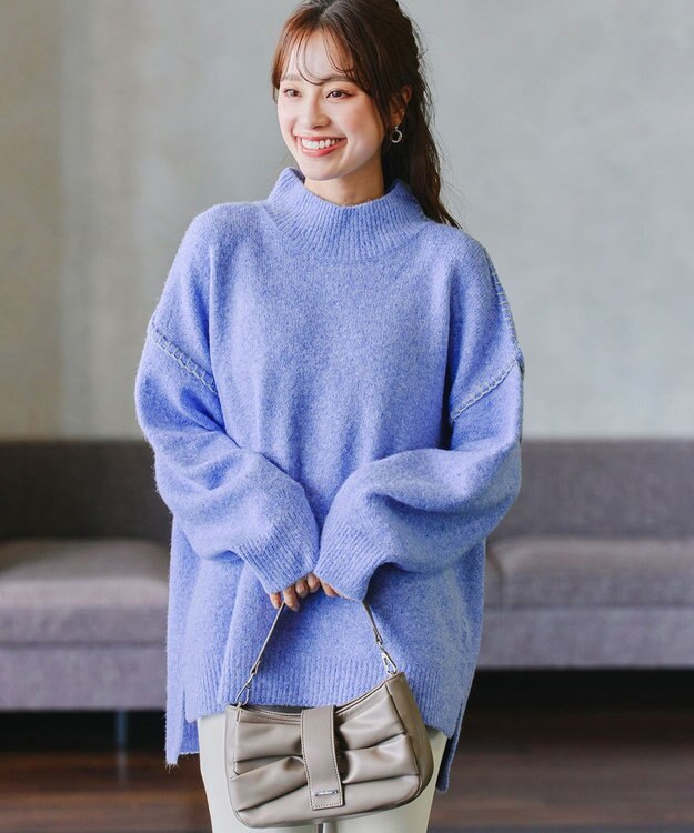 Tiaclasse 【洗える】配色ハンドステッチプルオーバー ブルー