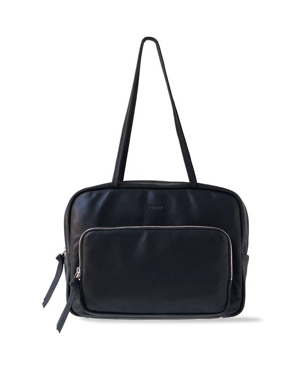 FOLNA RD ソフトレザーフロントポケットボストンバッグ ブラック