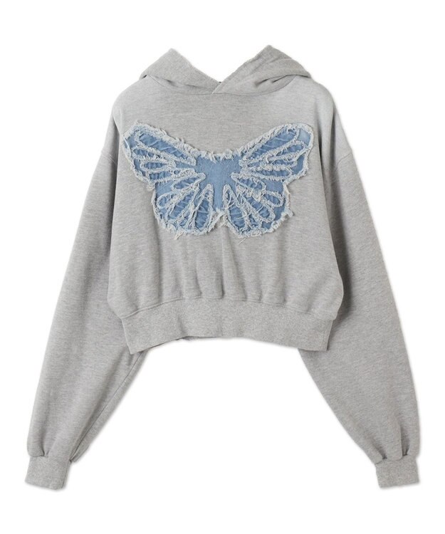 WEGO ヴィンテージウォッシュバタフライショートパーカー 杢グレー