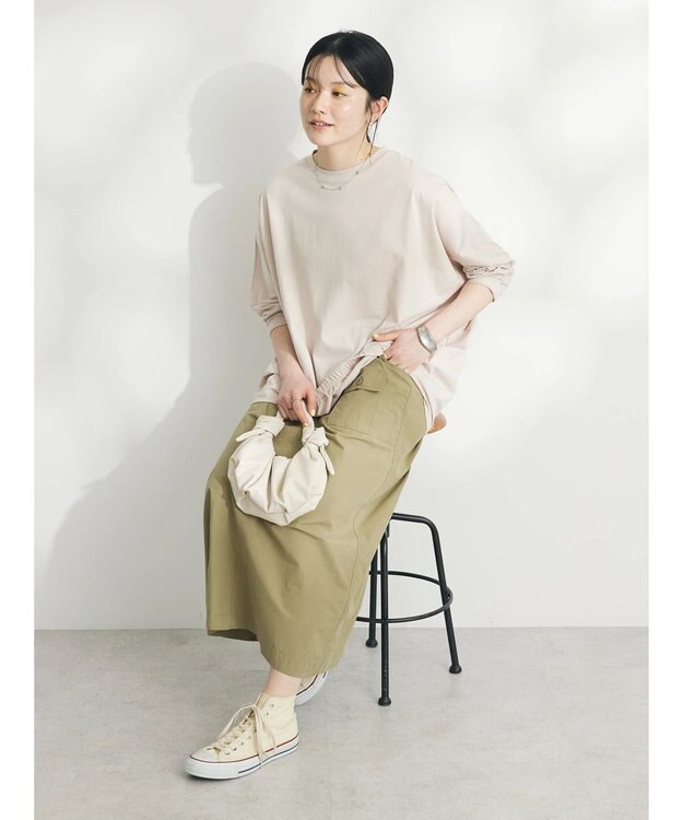 CRAFT STANDARD BOUTIQUE シルケット天竺　フロントギャザーＢＩＧ　Ｔｅｅ　Ｌ／Ｓ Gray Beige