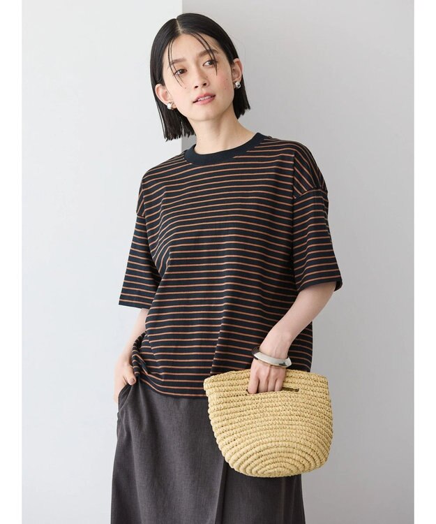 AMERICAN HOLIC ボーダーショートカットプルオーバー Black