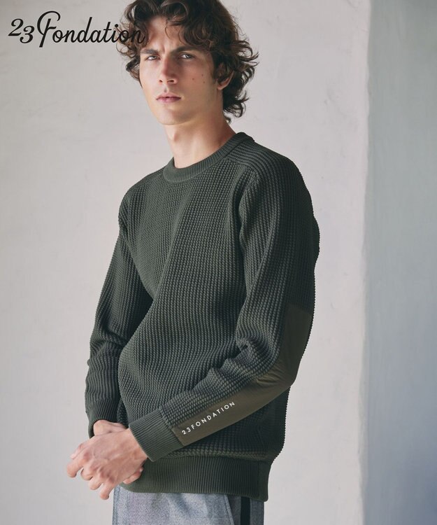 23区GOLF 【23Fondation/MEN】ワッフル ニット カーキ系