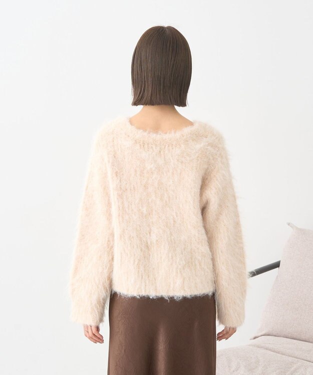 earth music&ecology クルーネックシャギーカーディガン ライトベージュ