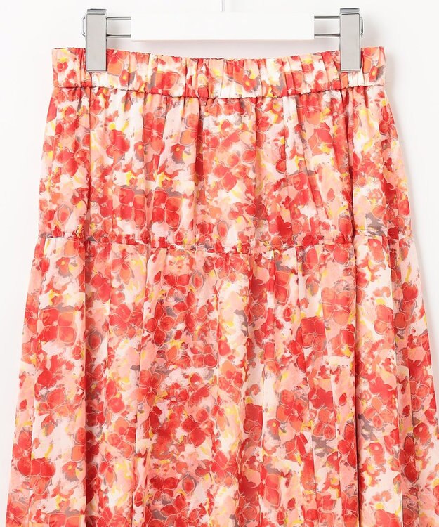 自由区 L 【ウエストゴム・洗える】オルタンシアフルールプリント スカート オレンジ