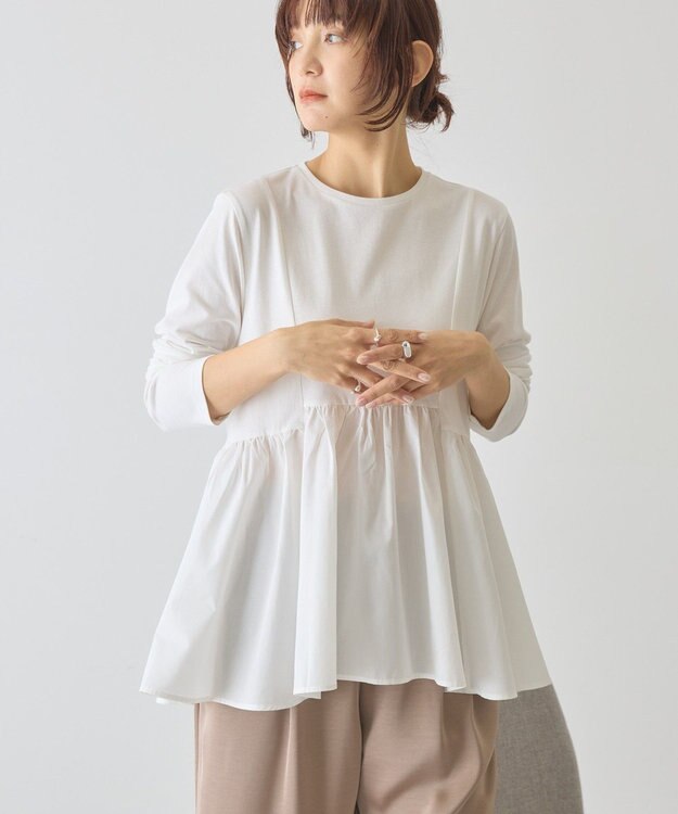 AMERICAN HOLIC 布帛切替ペプラムプルオーバー Off White