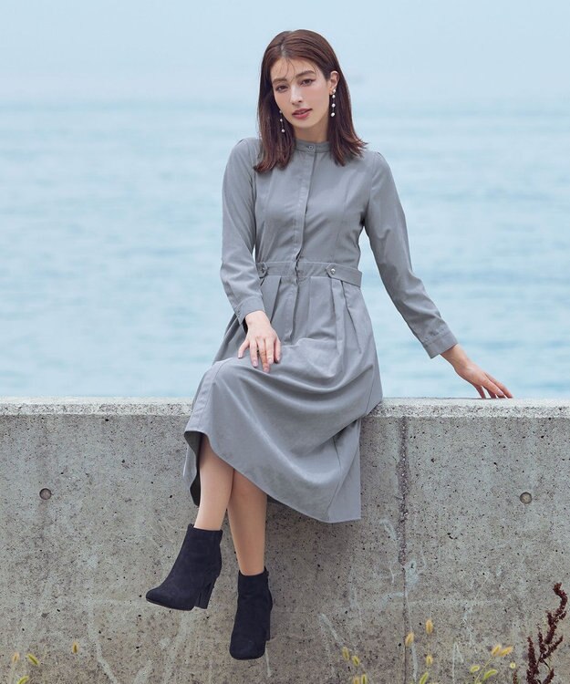 Tiaclasse 【新色追加・洗える】ピーチスキンバンドカラーワンピース サックス