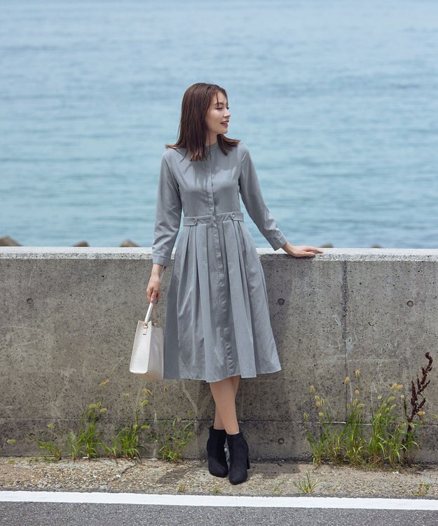 Tiaclasse 【新色追加・洗える】ピーチスキンバンドカラーワンピース サックス