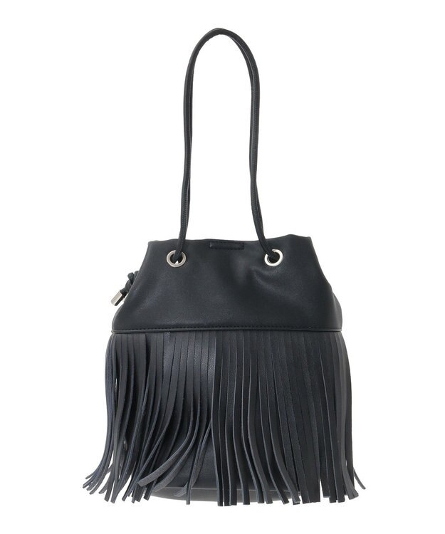 Green Parks ａｎｄｍｉｋｋａ．フリンジ巾着ショルダーバッグ Black