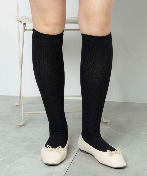 WEGO 細リブハイソックス ブラック