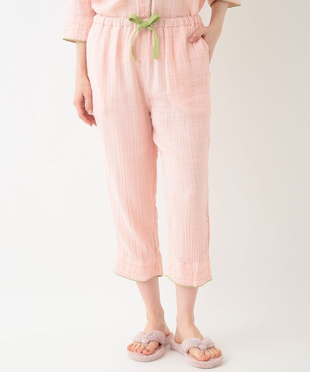 UCHINO クレープガーゼ ノーカラーレディスパジャマ ピンク