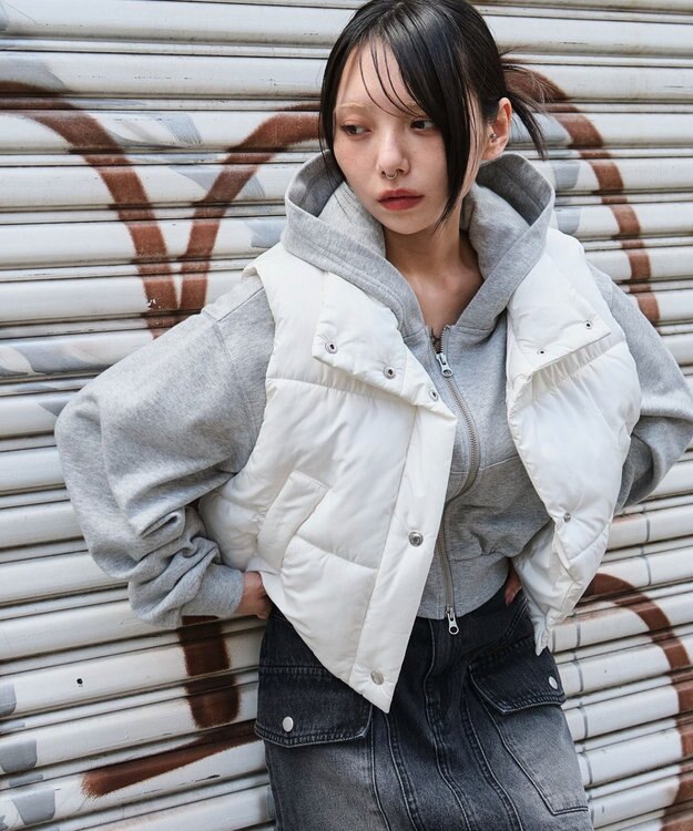 WEGO 【25年秋冬新作】ショートパファーベスト ホワイトアイボリー