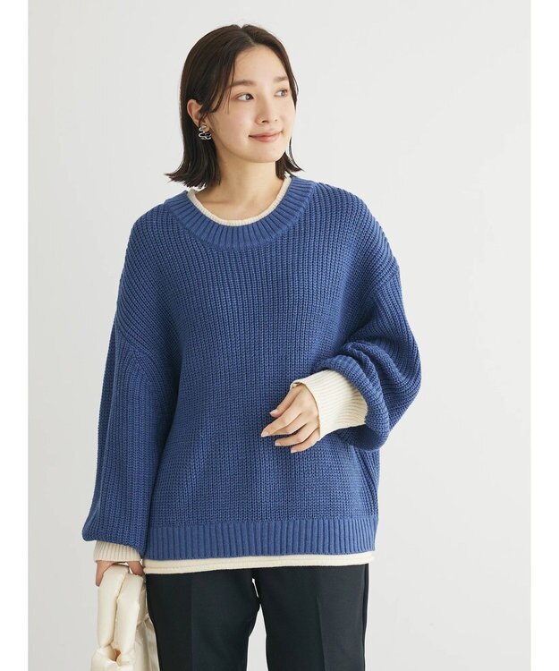 Green Parks ・Ｐｅｔｉｔ　Ｆｌｅｕｒ　レイヤード風ハイショクニット Blue