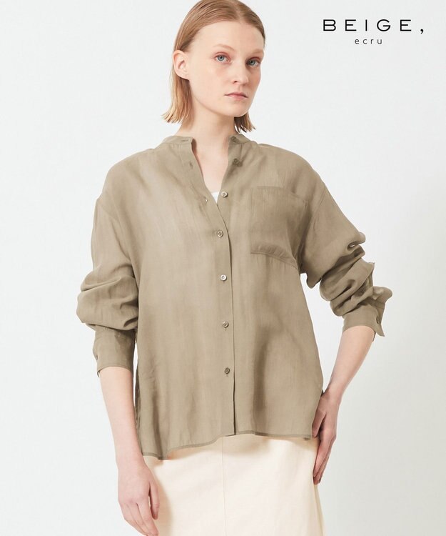 BEIGE， GENTIAN / スタンドカラーシャツ Khaki