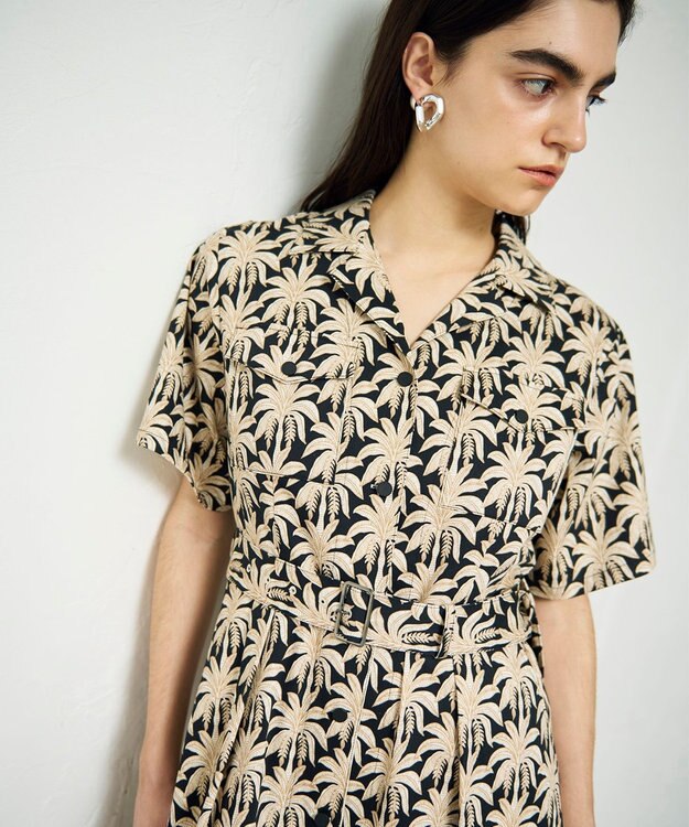 GRACE CONTINENTAL パームモチーフシャツワンピース ブラック