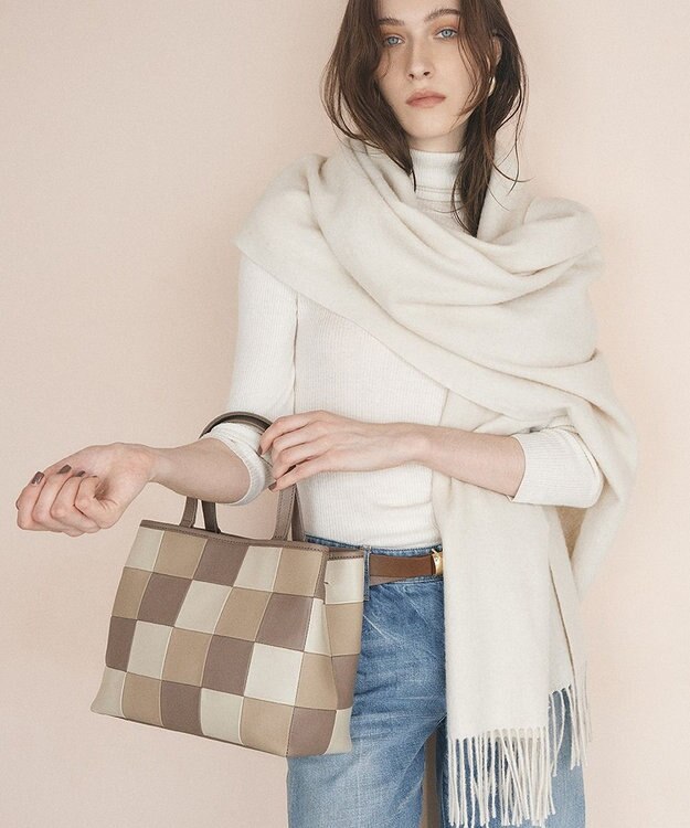 TOPKAPI 【TREASURE TOPKAPI】スムースレザー パッチワーク ショルダー付 トートバッグ グレージュ