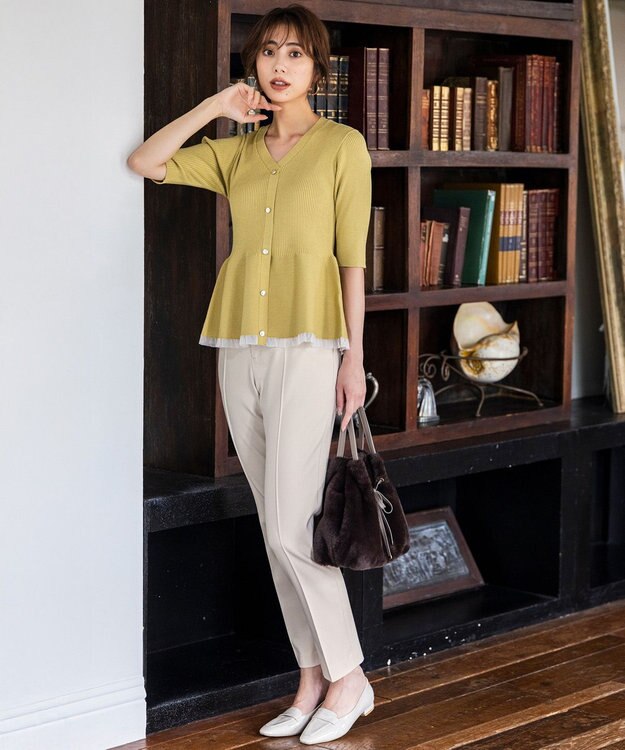 ANY SIS S ビューティサーモ2WAYストレッチ テーパードパンツ アイボリー