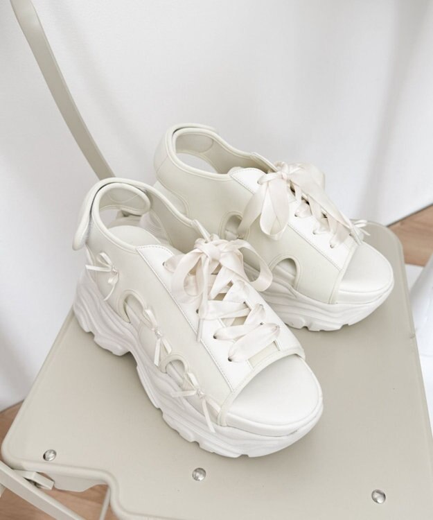 WEGO 厚底レースアップリボンスポサン オフホワイト