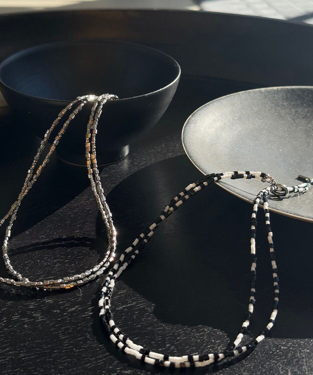 ICB  ビーズネックレス ブラックミックス系