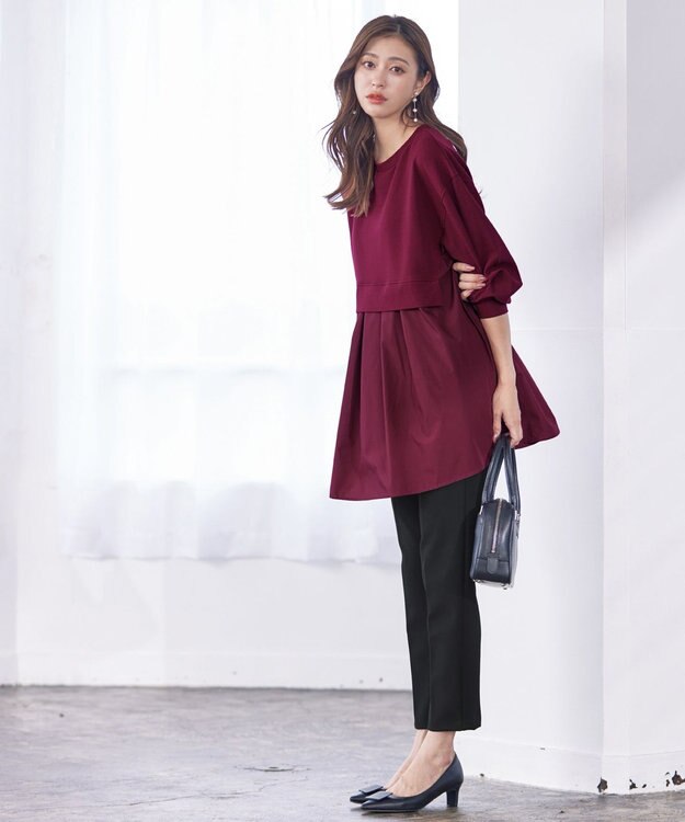 Tiaclasse 【洗える】重ね着風チュニックプルオーバー ボルドー