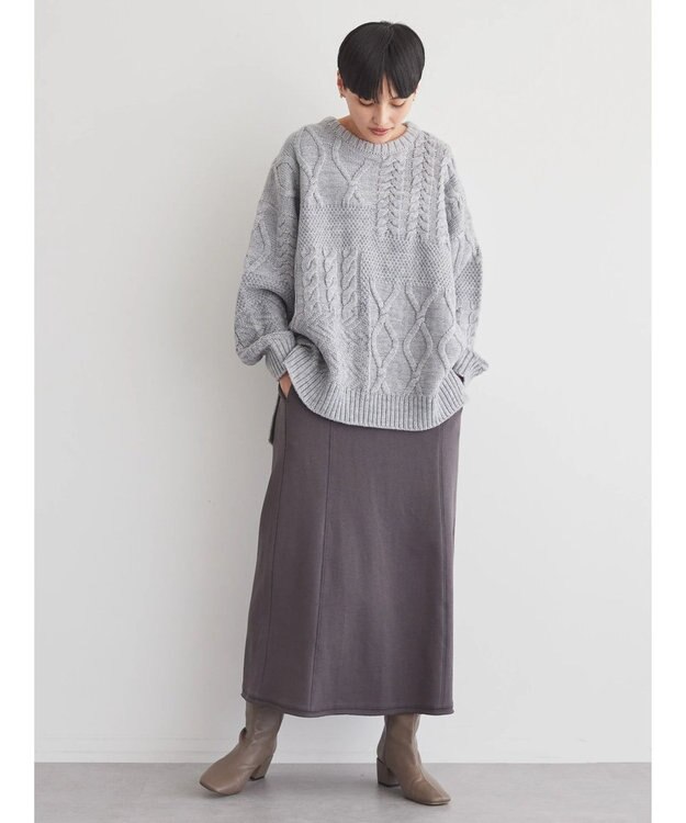 AMERICAN HOLIC パッチワークケーブルニットプルオーバー Light Gray Mixture