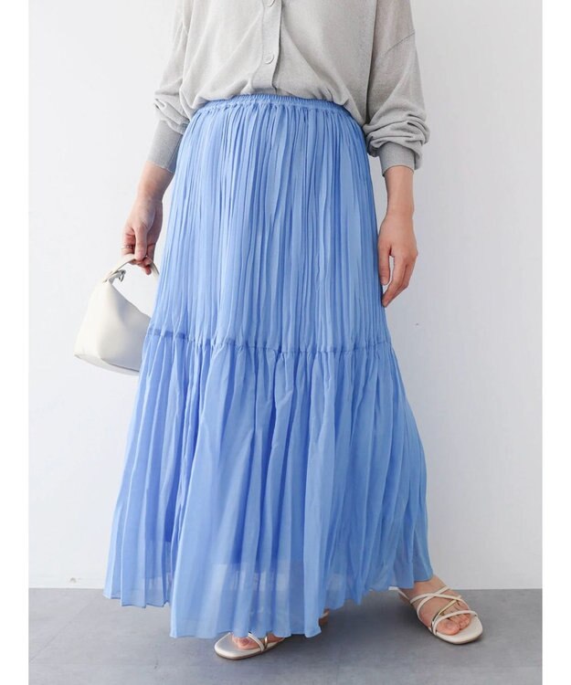 Green Parks シアープリーツボリュームスカート Blue