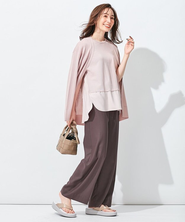 自由区 【洗える】ハイツイストコットンアセテート ニットカーディガン ピンク系