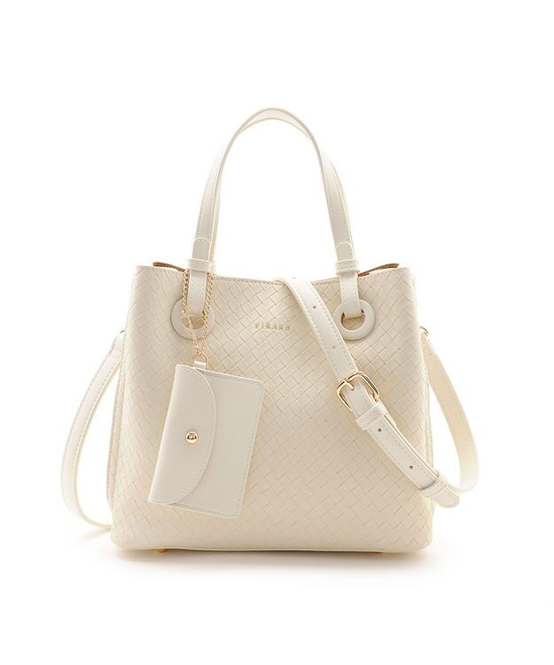 MioFIRANO カジュアルシックバスケットウィーブハンドバッグ 2WAY パスケース付き　FIRANO フィラノ IVORY