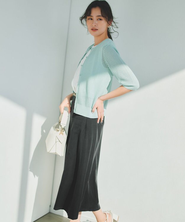 組曲 L 【先行予約・前後着用可】レーシーニット カーディガン ミントブルー系