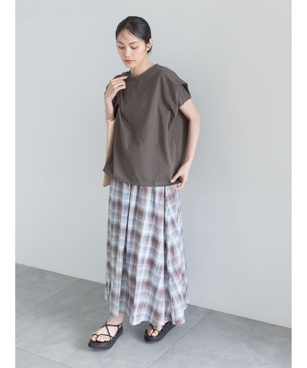 Te chichi チェックギャザースカート サックスブルー