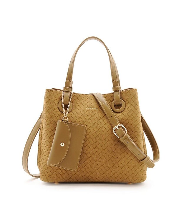MioFIRANO カジュアルシックバスケットウィーブハンドバッグ 2WAY パスケース付き　FIRANO フィラノ KHAKI