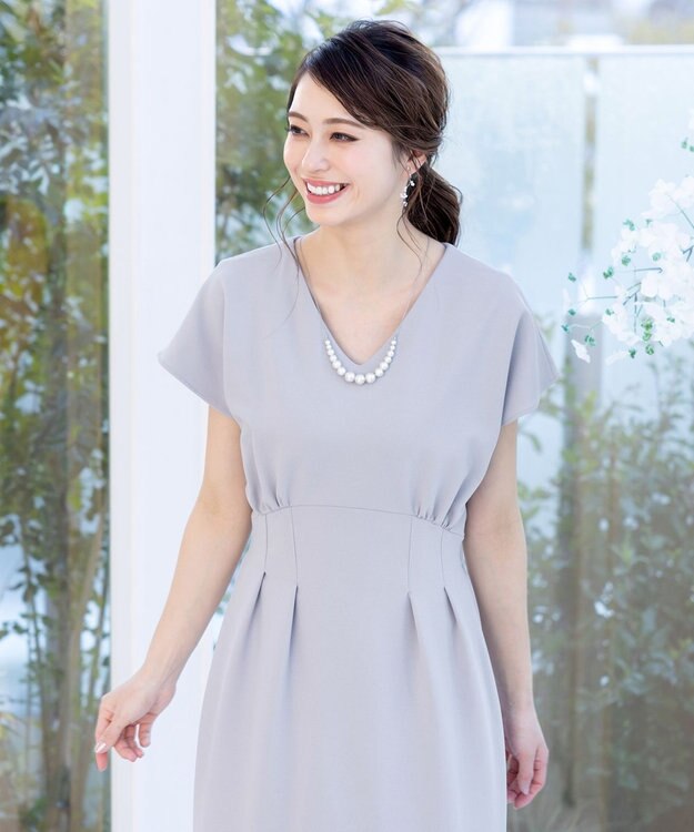 Tiaclasse 【洗える】ハイストレッチジョーゼットワンピース グレージュ