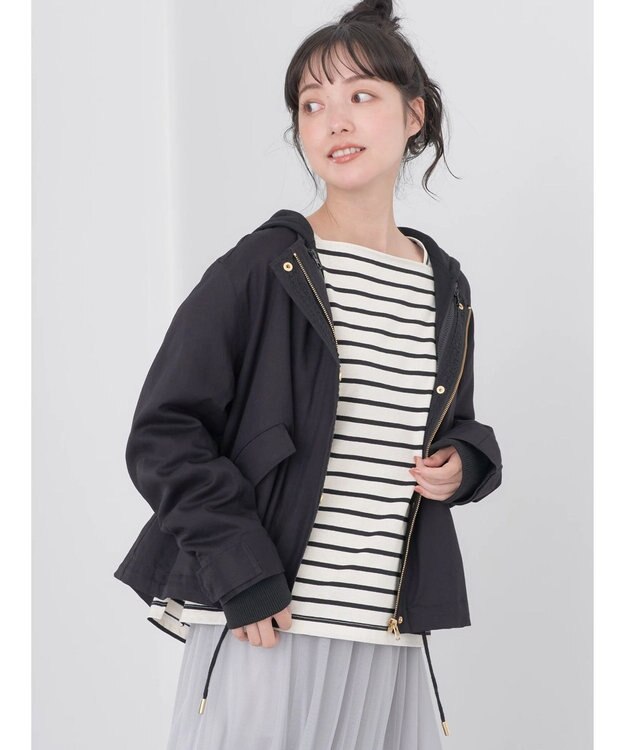 earth music&ecology パーカー付きミリタリーブルゾン Black