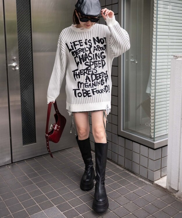 WEGO クラッシュリブBIGニットプルオーバー オフホワイト